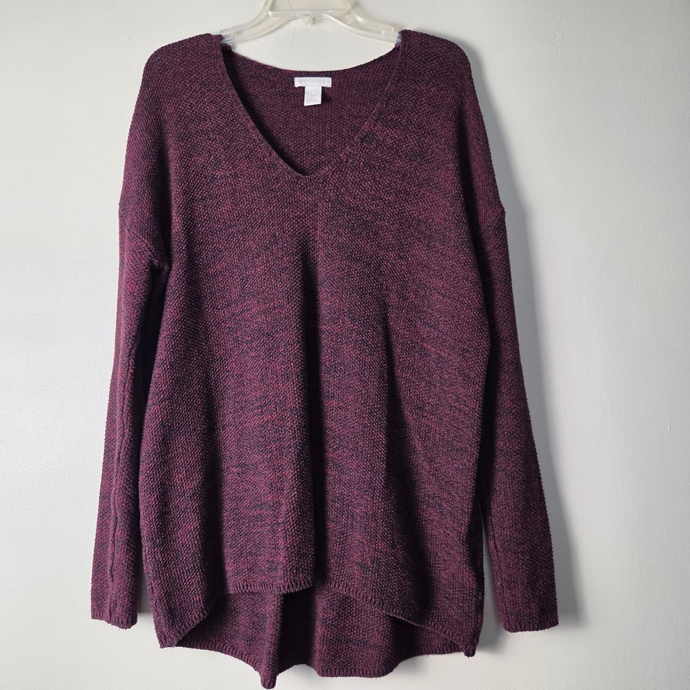 HM Conscious Womens Large Burgundy Marled V-Neck Oversized Tunic Sweater